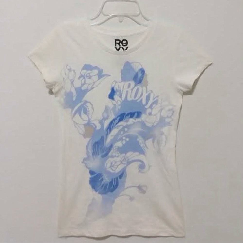 Small Roxy Y2K floral T-shirt white/blue